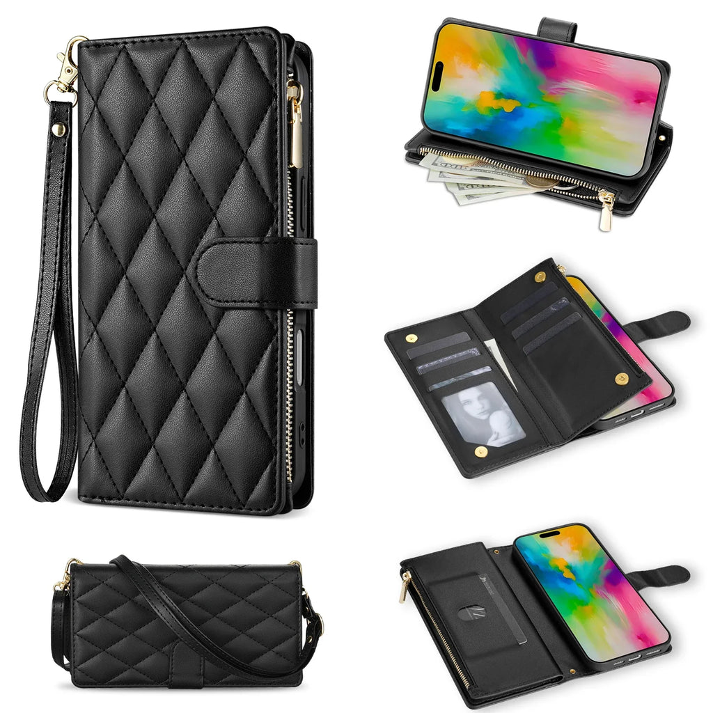 Samsung Galaxy Crossbody Leather Case with Zipper Wallet & Card Holder
