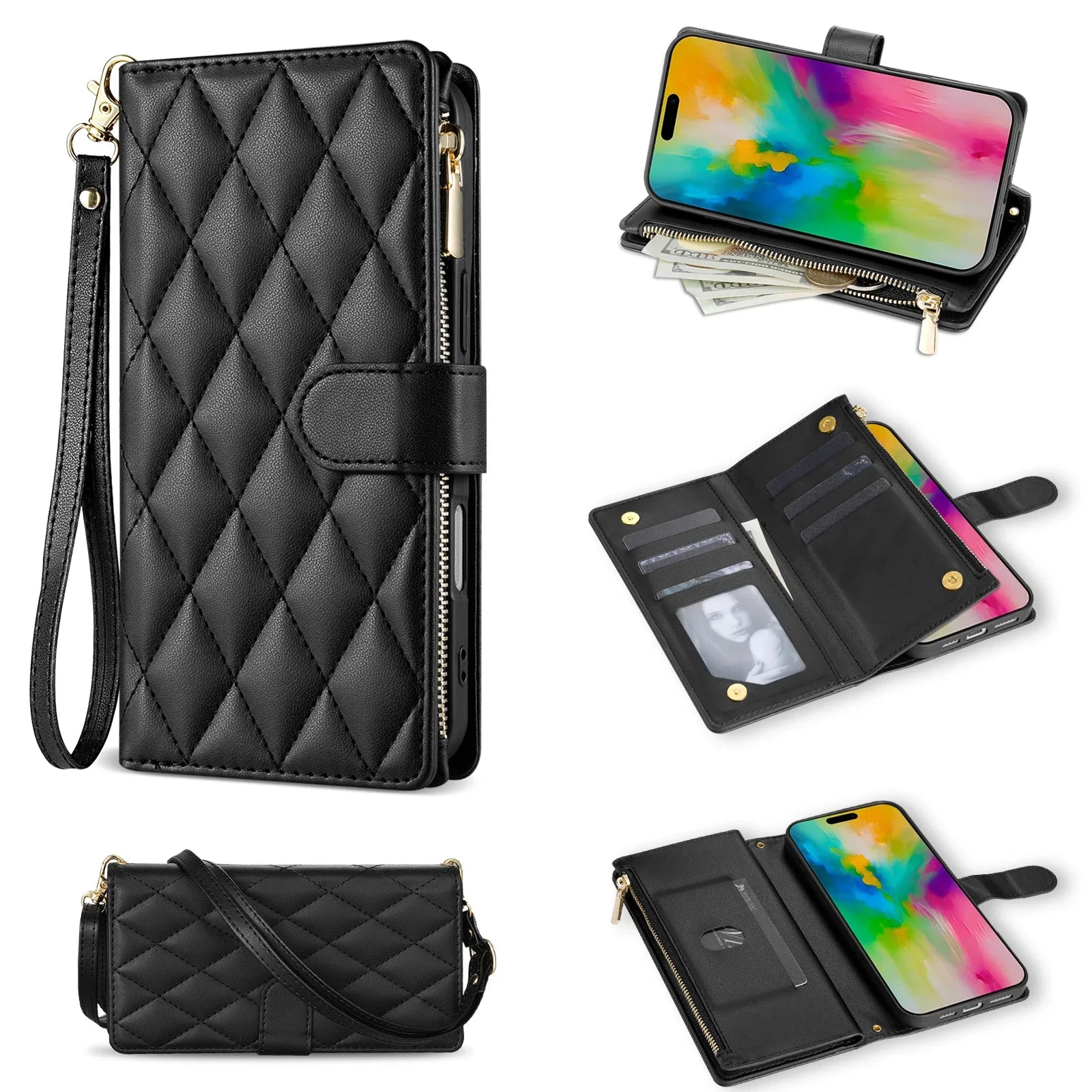Samsung Galaxy Crossbody Leather Case with Zipper Wallet & Card Holder