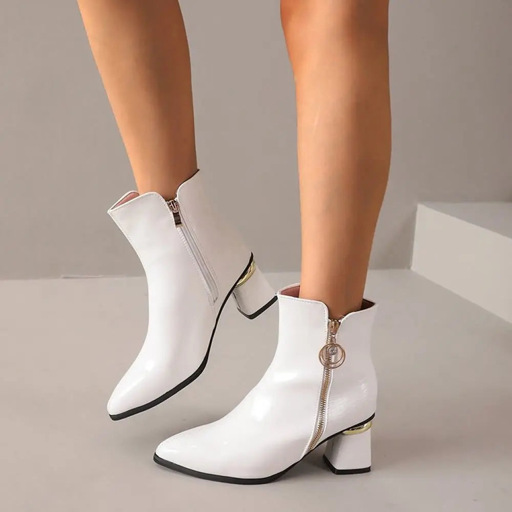 Patent Leather Pointed Toe Ankle Boots
