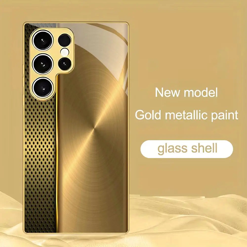 Samsung Galaxy Gold Glass Case – Electroplated Textured Shockproof Phone Cover