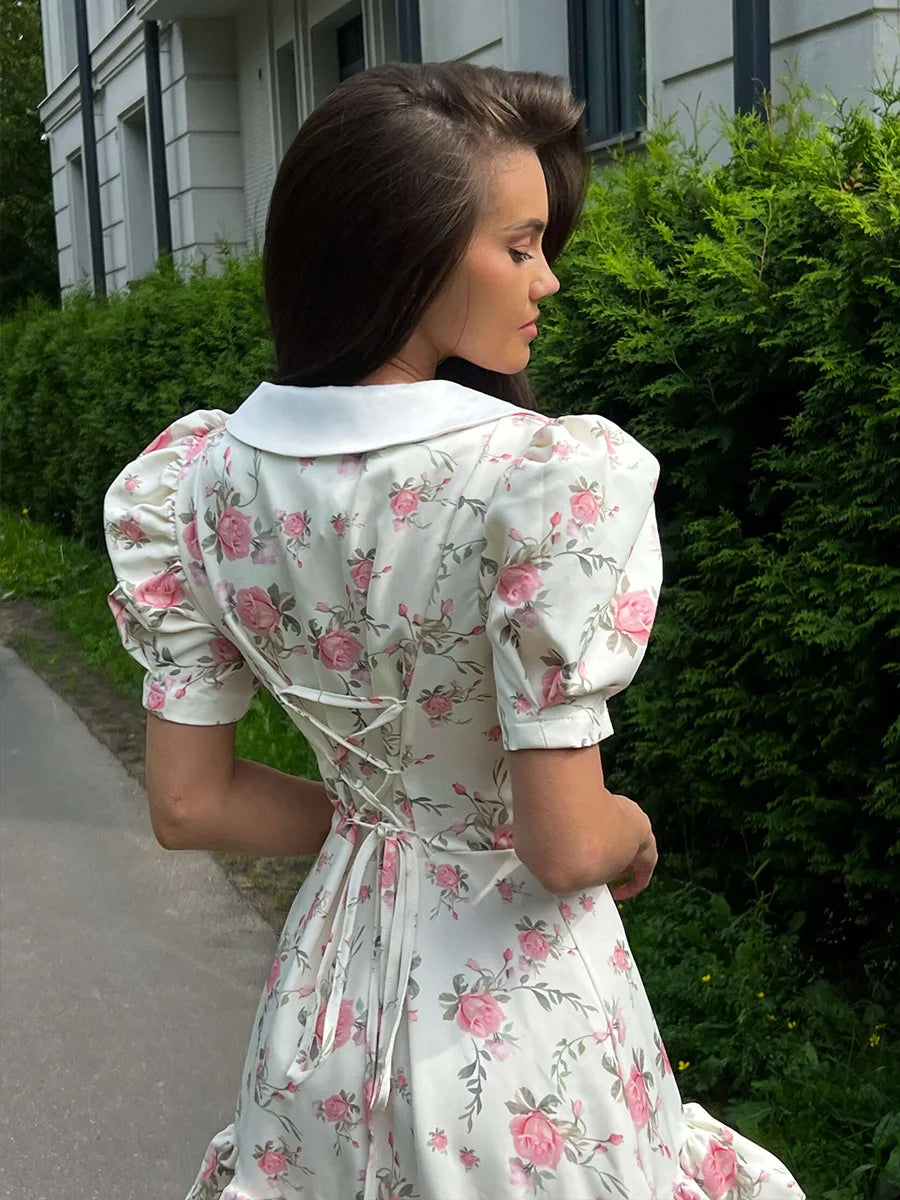Women’s Floral Mini Dress Short Sleeve Lapel Style