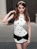 Chic Polka Dot Bodycon Dress Sleeveless Lace Bow