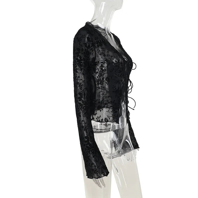 Women’s Fashionable Chiffon Slim Fit Ruffle Trumpet Sleeve Shirt