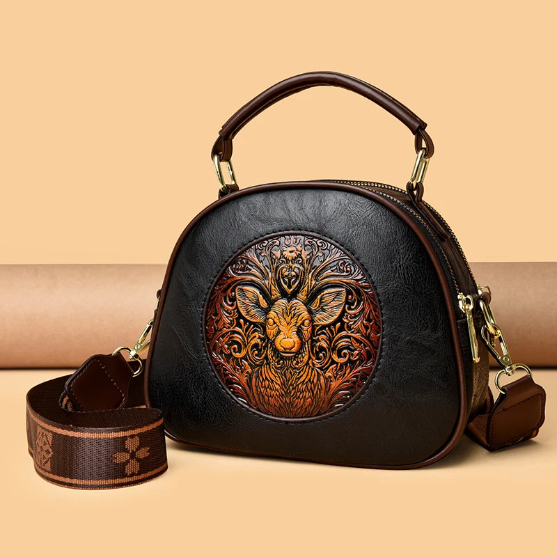 Vintage Embossed Round Shoulder Bag