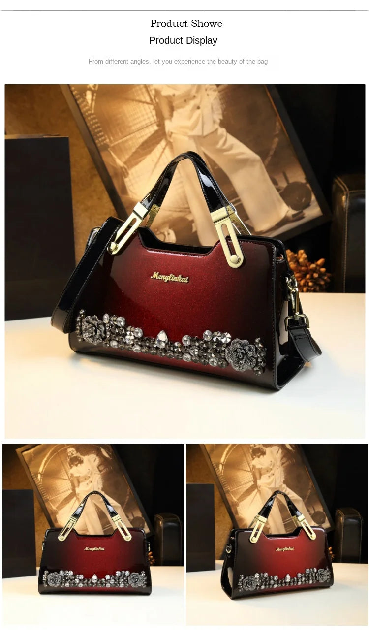 Genuine Leather Diamonds Shoulder Handbag