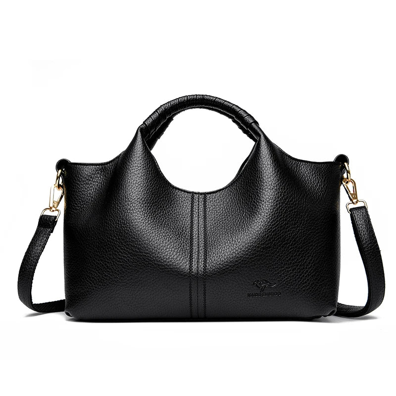 Leather Diagonal Crossbody Tote Bag