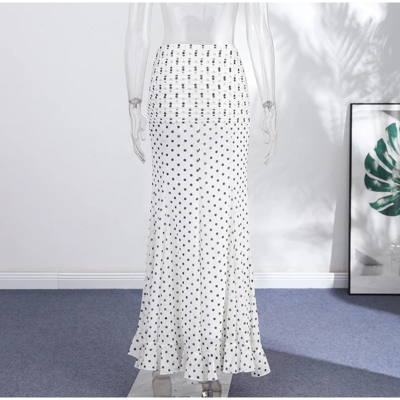 Women’s Polka Dot Mermaid Skirt Ruched High Waist
