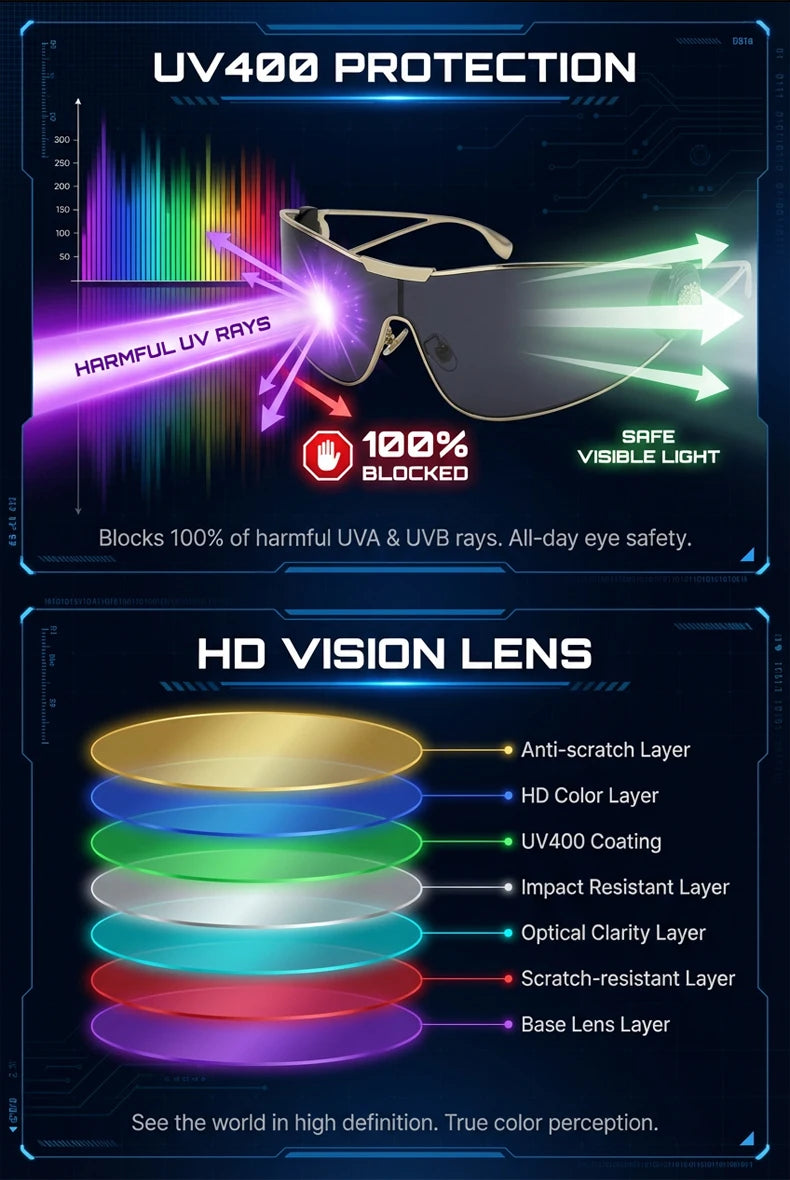 One-Piece Shield Luxury Vintage Wrap Around Sunglasses