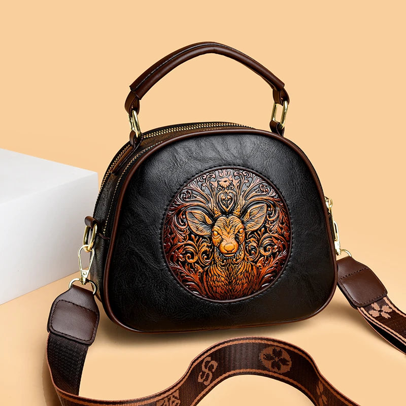 Vintage Embossed Round Shoulder Bag