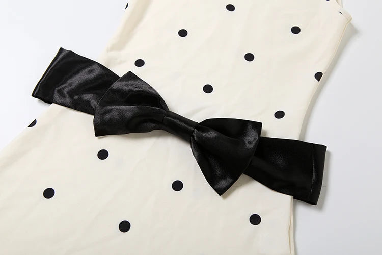 Chic Polka Dot Bodycon Dress Sleeveless Lace Bow