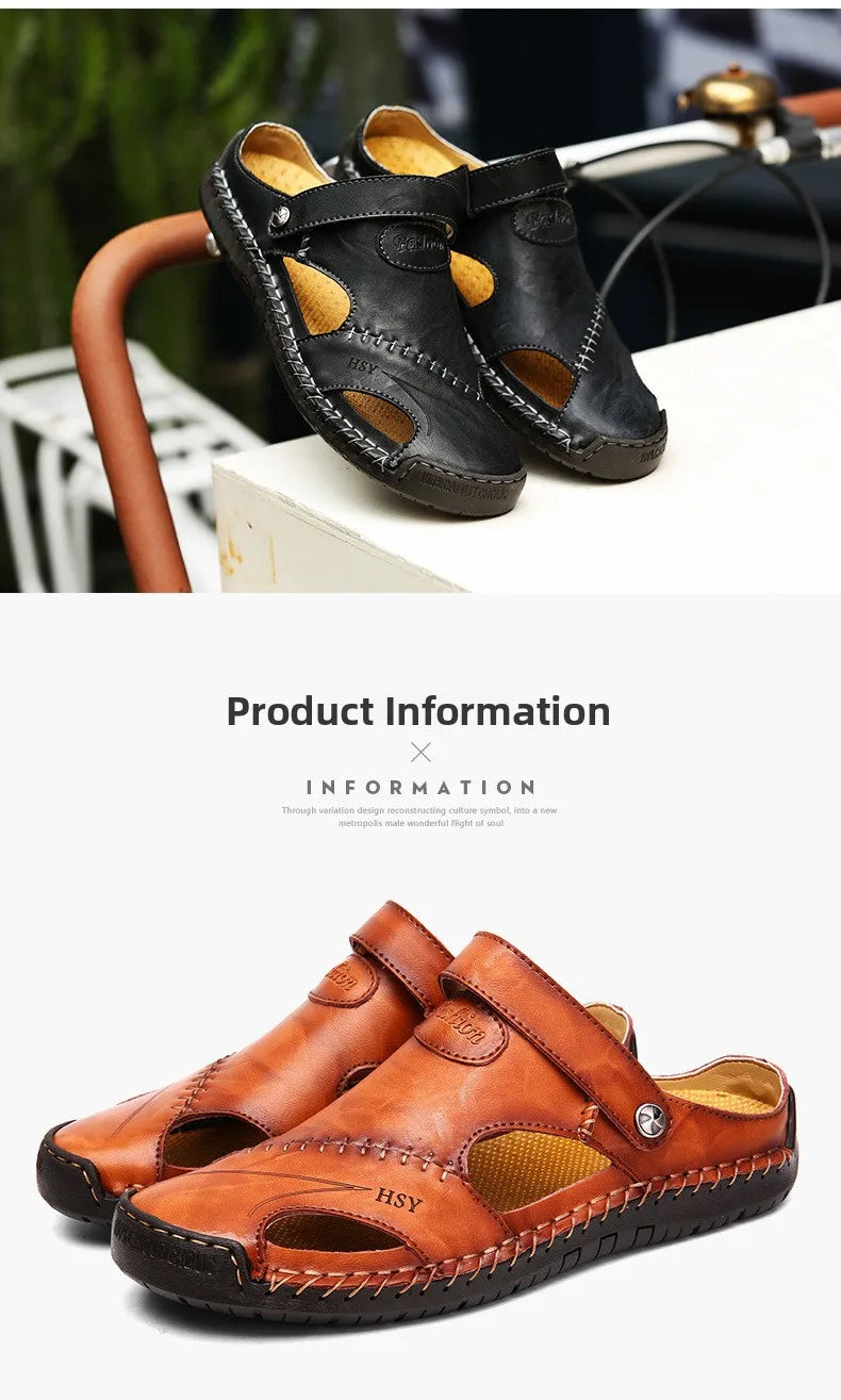 Men’s Premium Leather Sandals – Breathable Slip-On