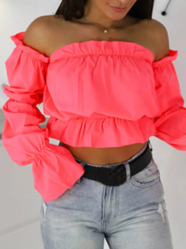 Women’s Candy Color Off-Shoulder Crop Top | Summer Fashion Essential
