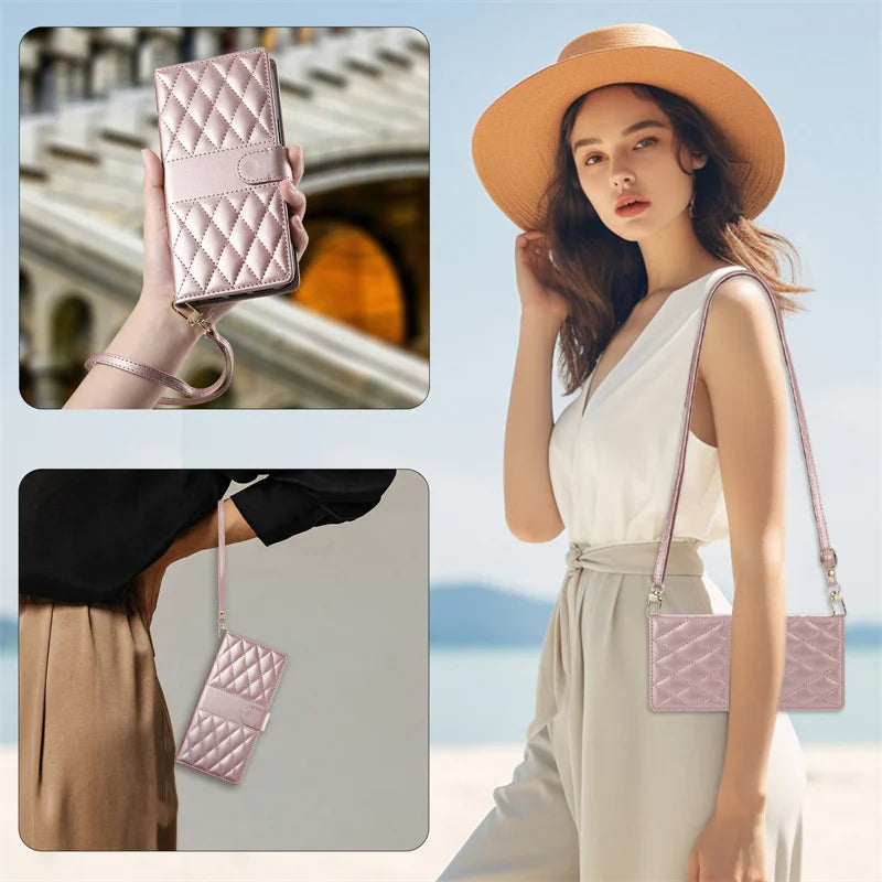 Crossbody Leather Phone Case for Samsung Galaxy – Lanyard Card Wallet Cover