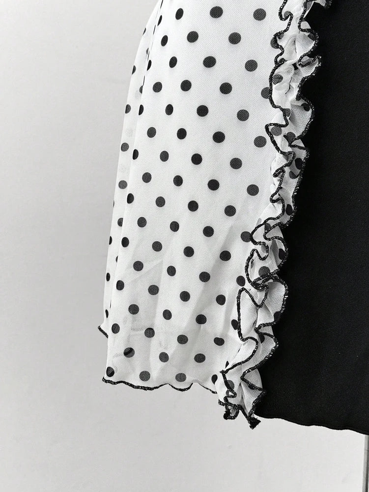 Polka Dot Ruffle Trim Bow Front Cami Mini Dress