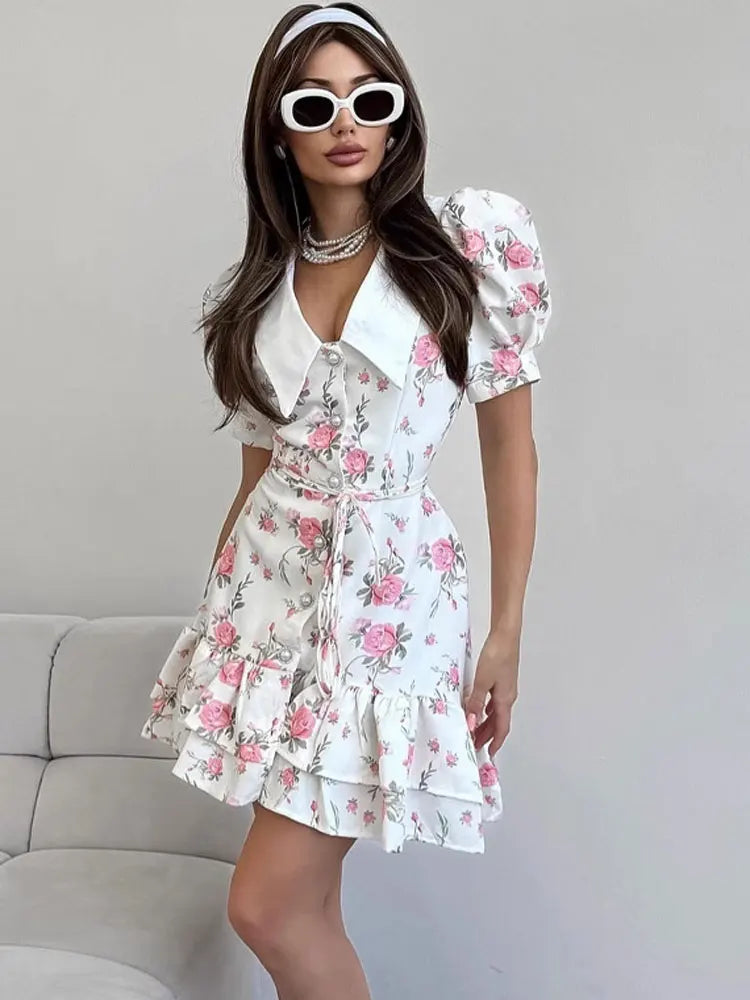 Women’s Floral Mini Dress Short Sleeve Lapel Style