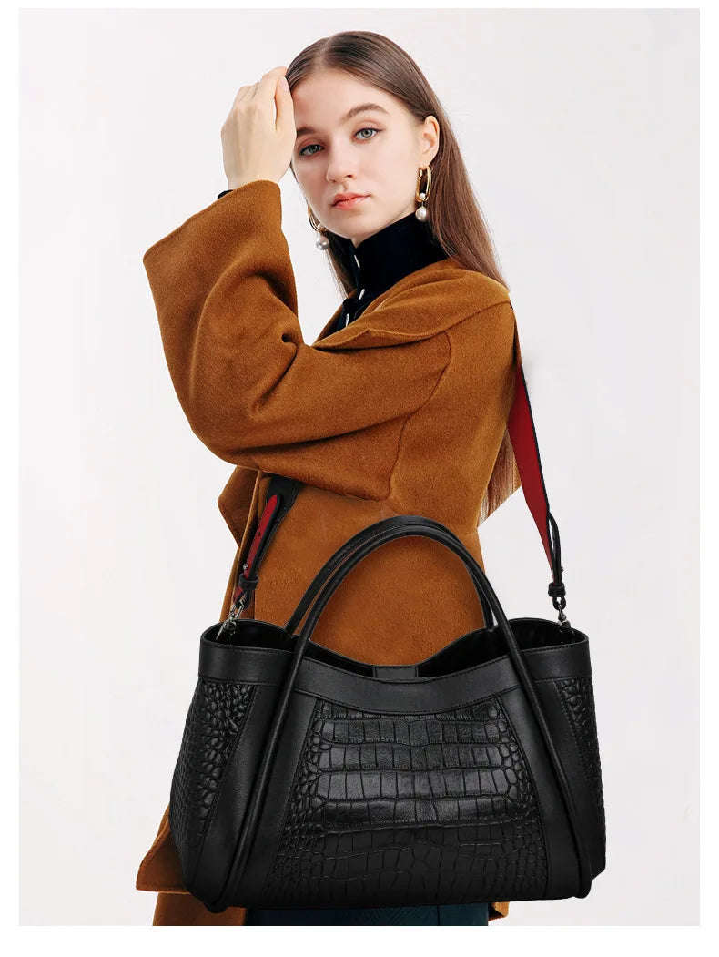 Oversized Crocodile Pattern Leather Tote Shoulder Bag
