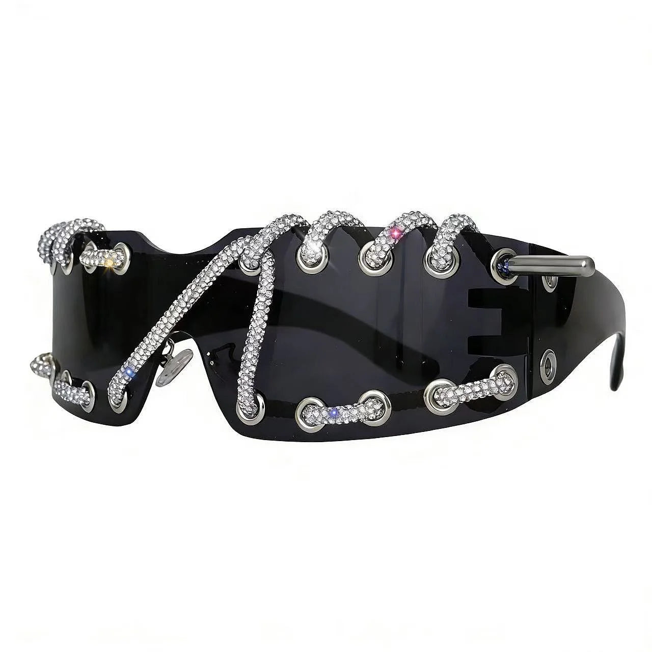 Frameless Crystal Chain One-Piece Sunglasses