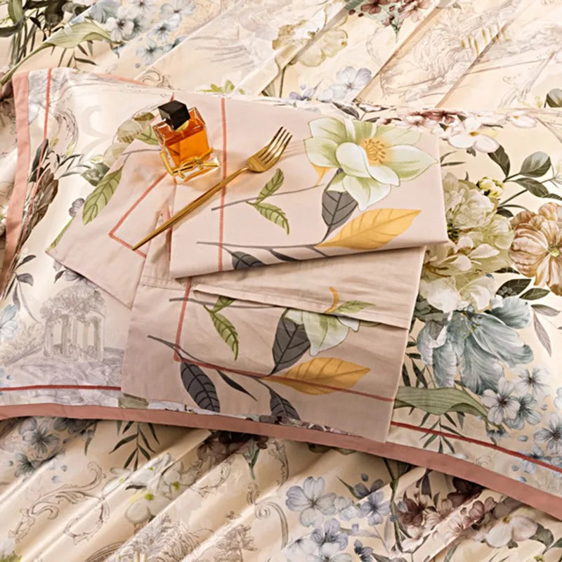  Vintage Chic Blooming Flowers Jacquard Bedding Set
