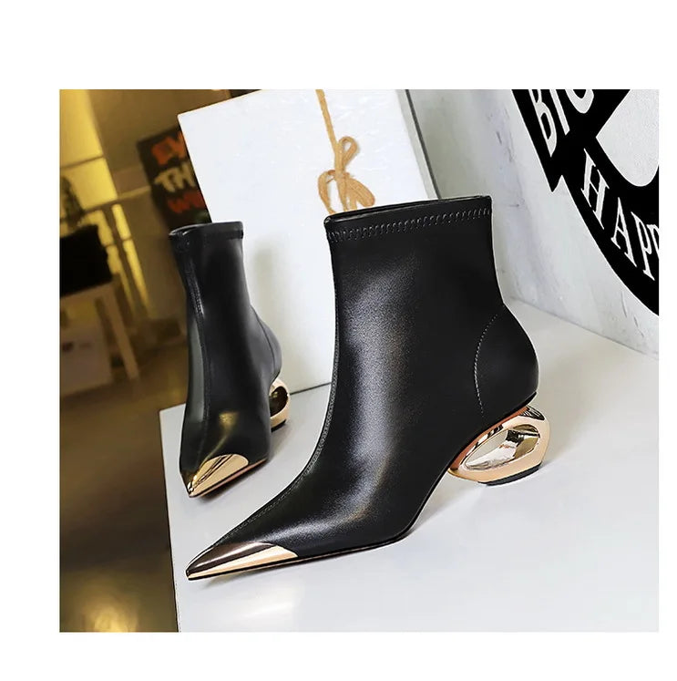 Metal Pointed Toes Ankle  Boots With Hollow Heel Iron Head