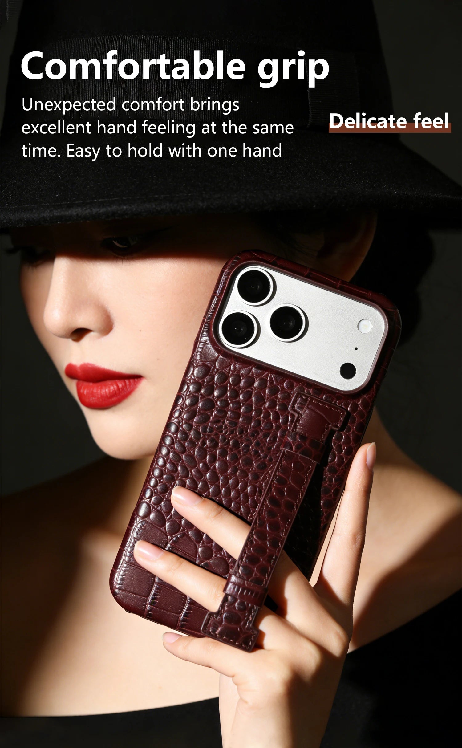 Genuine Leather Case with Wrist Strap & Kickstand for iPhone