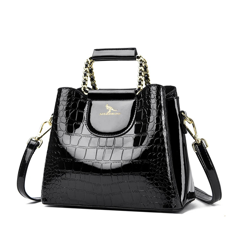 Alligator Patent PU Leather Shoulder Bag