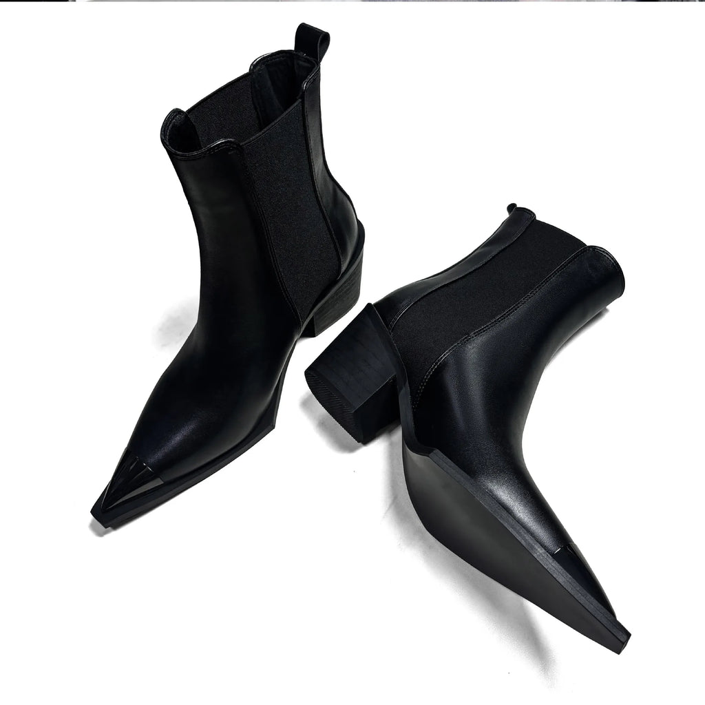 Pointed Metal Pointed Toe Chelsea Ankle Boots With Side Zipper