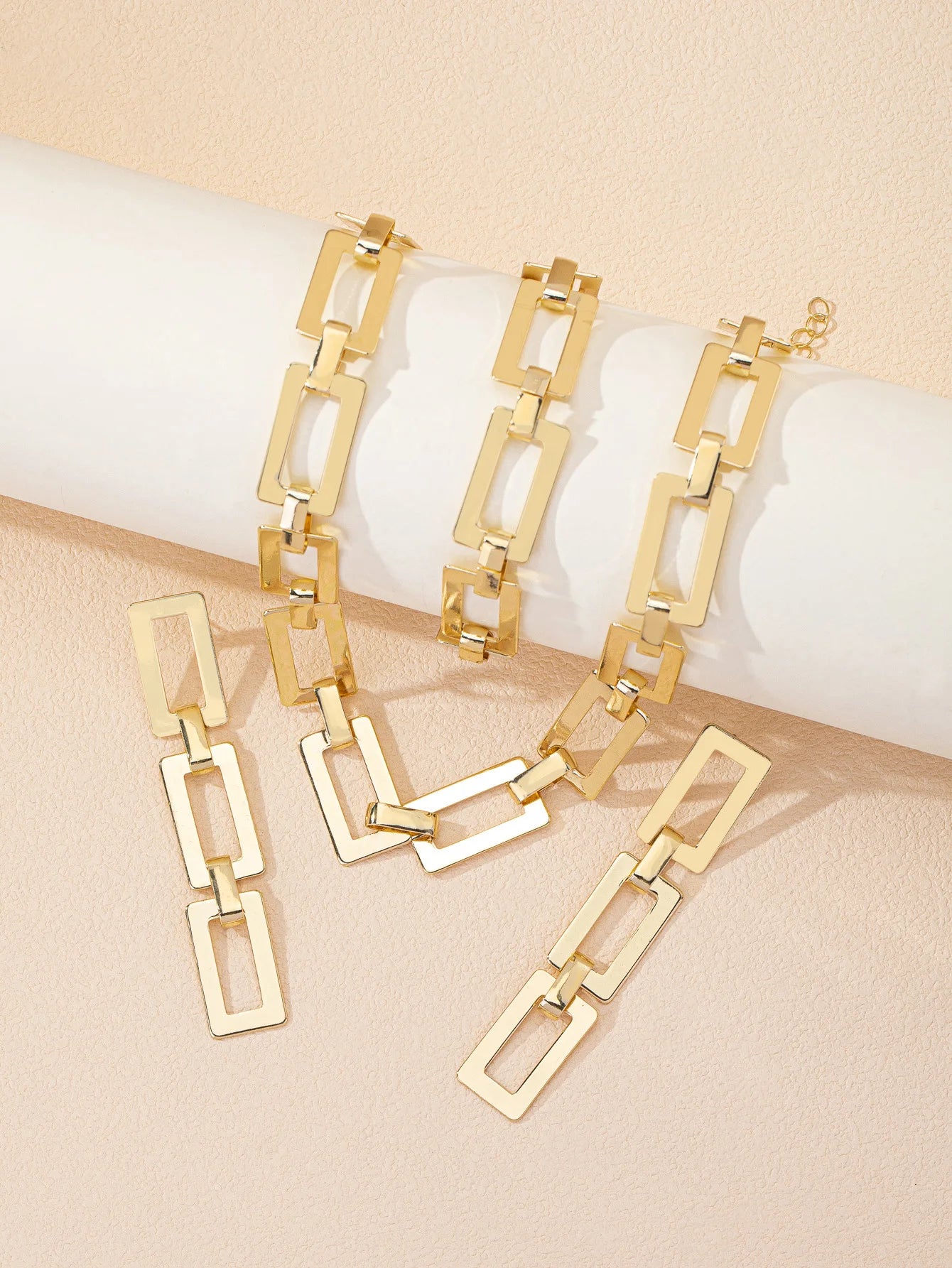3PCS Stainless Steel Geometric Necklace/Earrings/Bracelet Set