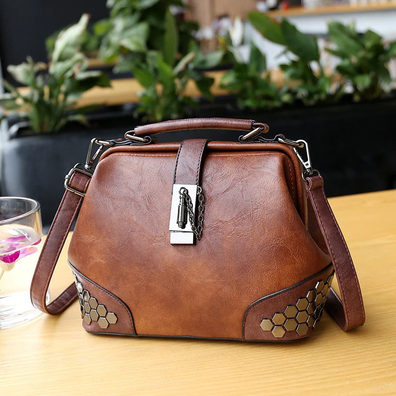 Rivet Leather Shoulder Handbag