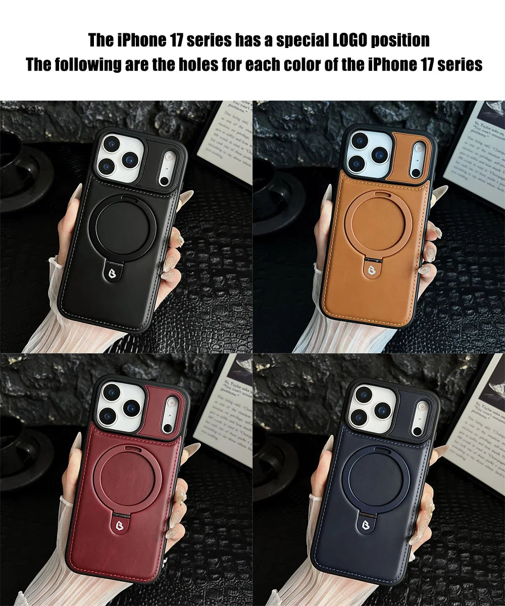 MagSafe PU Leather Ring Stand Case for iPhone