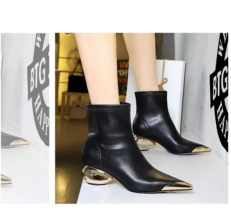 Metal Pointed Toes Ankle  Boots With Hollow Heel Iron Head