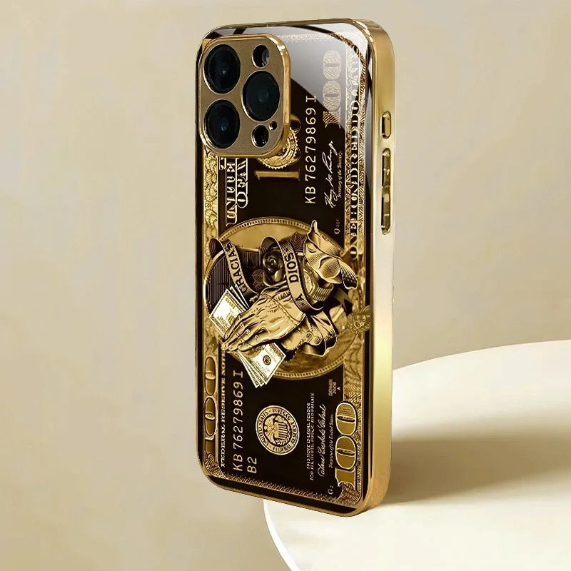Elegant Wealth Pattern Gold Metallic Paint Glass iPhone Case