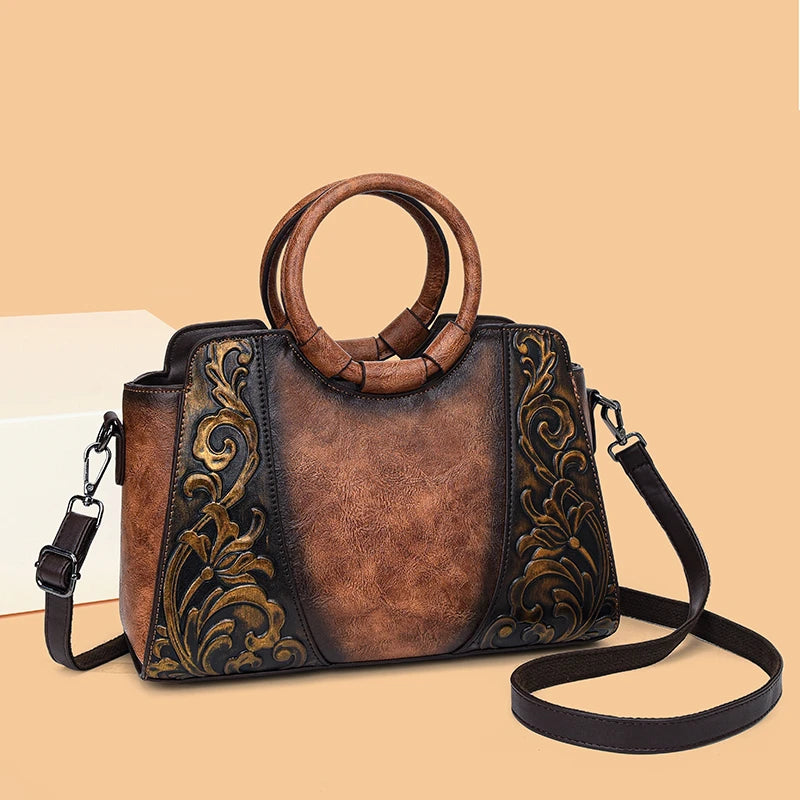 Vintage Embossed PU Leather Women's Shoulder Bag