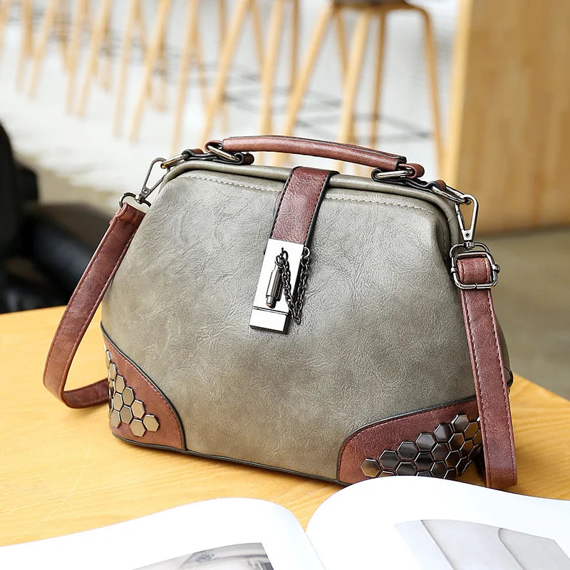 Rivet Leather Shoulder Handbag
