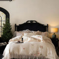 Beautiful Flowers Embroidery Ruffle Bedding Set 100% Cotton