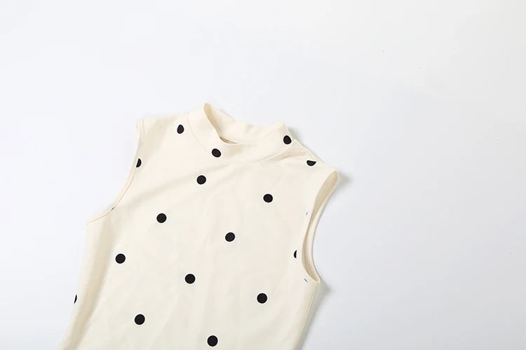 Chic Polka Dot Bodycon Dress Sleeveless Lace Bow