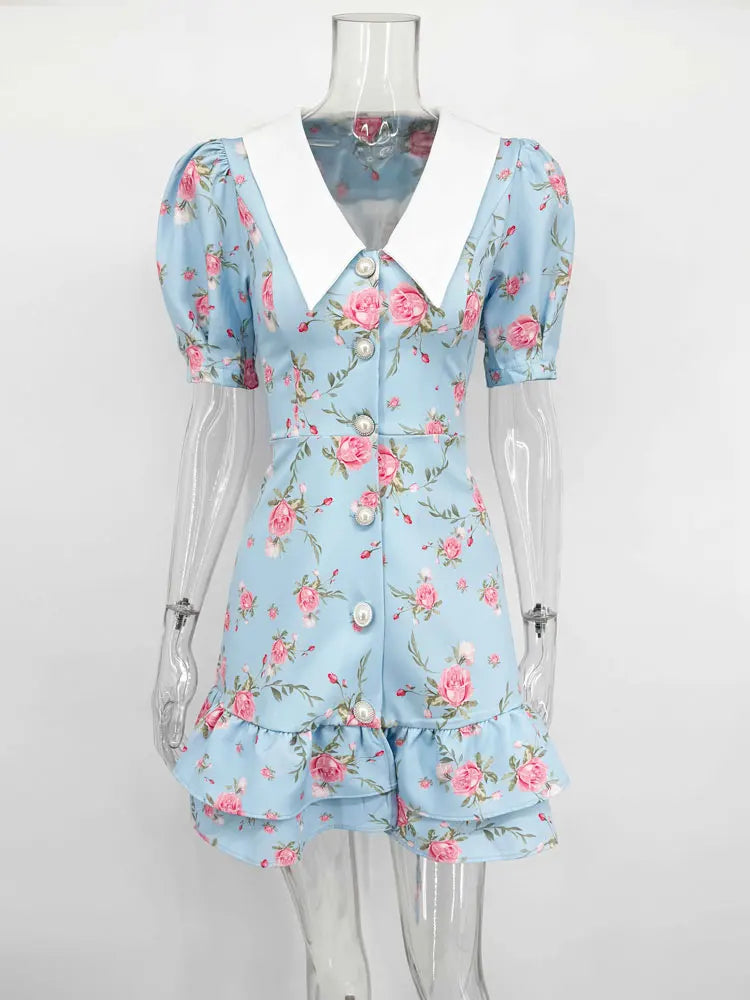 Women’s Floral Mini Dress Short Sleeve Lapel Style