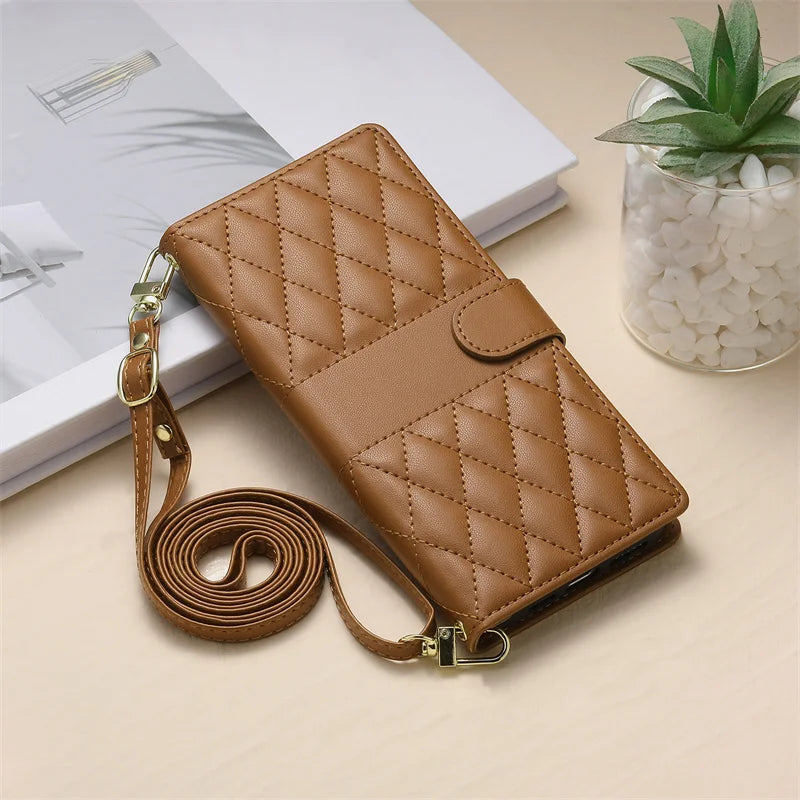Crossbody Leather Phone Case for Samsung Galaxy – Lanyard Card Wallet Cover