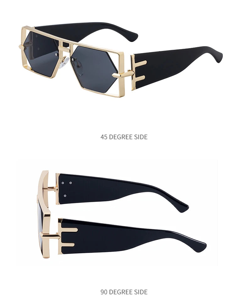 Steampunk Rectangle Metal Frame Sunglasses UV400 