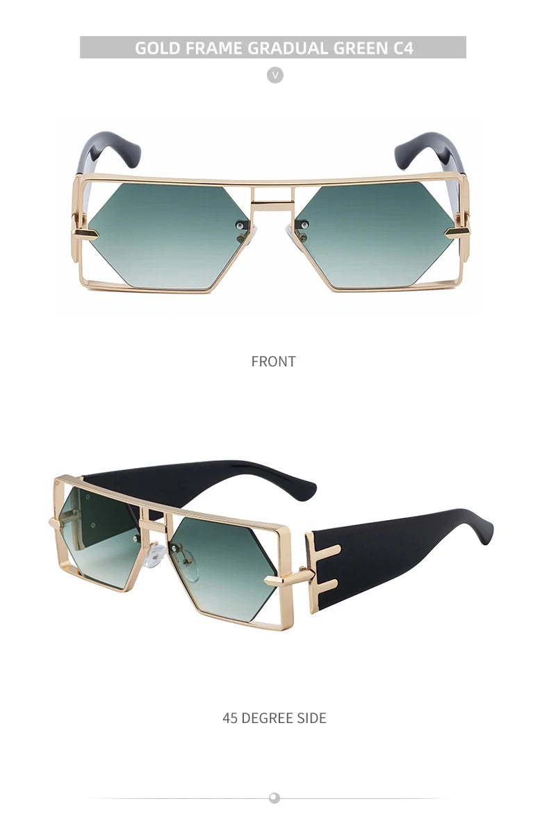 Steampunk Rectangle Metal Frame Sunglasses UV400 