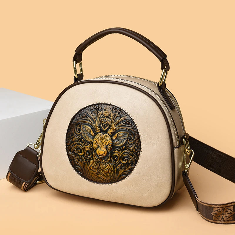 Vintage Embossed Round Shoulder Bag