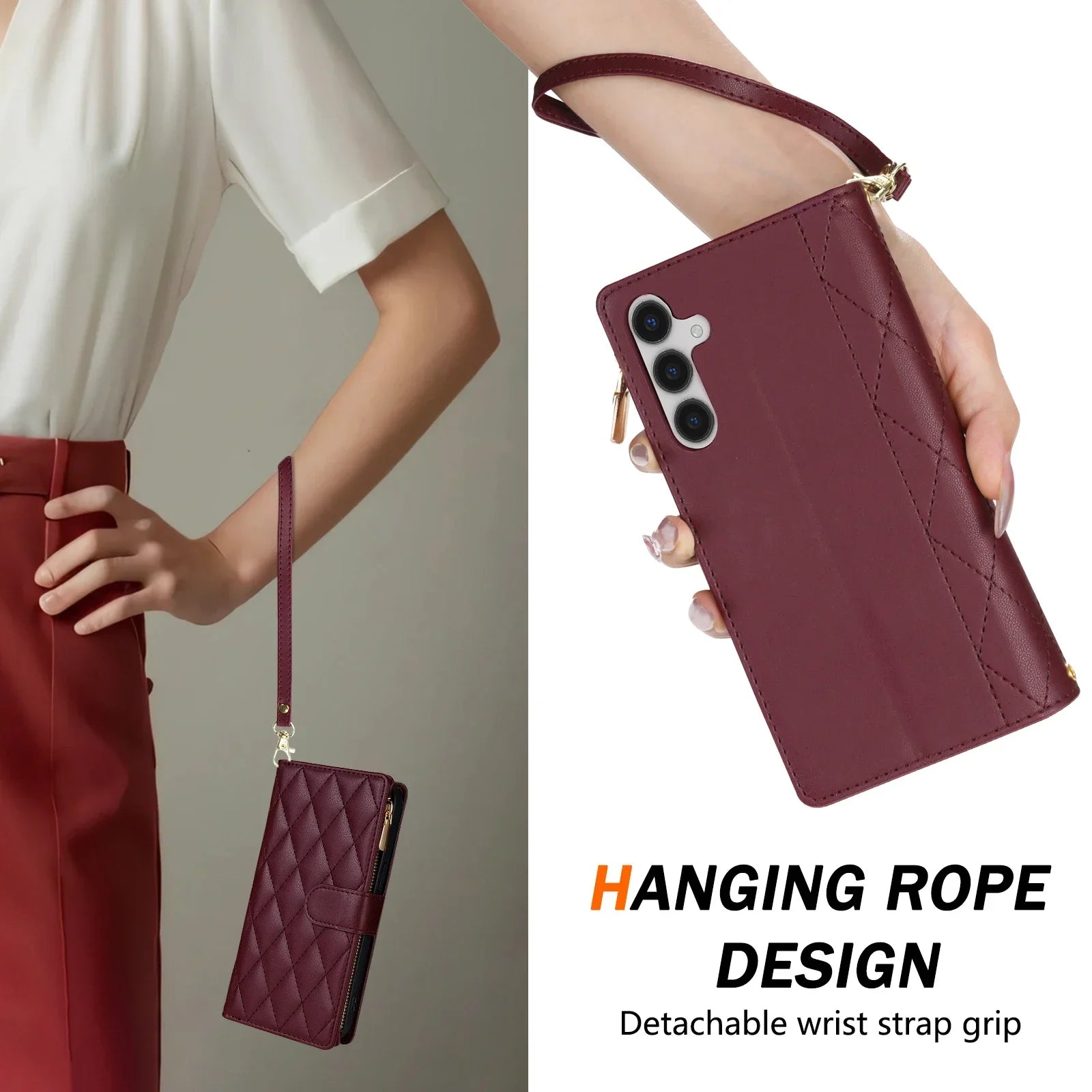 Samsung Galaxy Crossbody Leather Case with Zipper Wallet & Card Holder