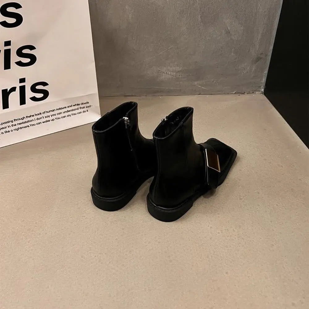 Women’s Square Toe Ankle Boots with Side Zipper