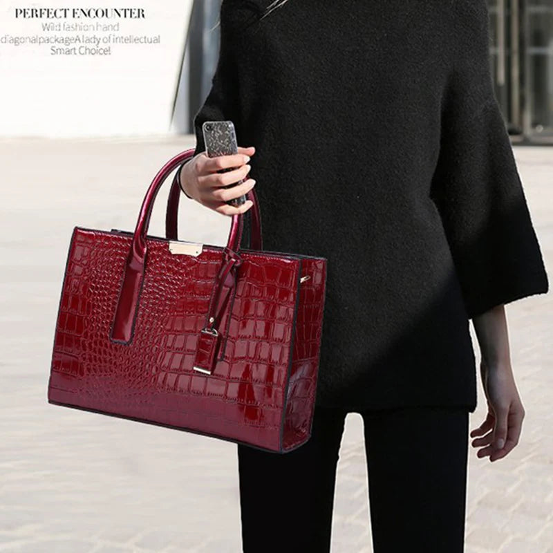 Oversized Tote Crocodile PU Leather Handbag