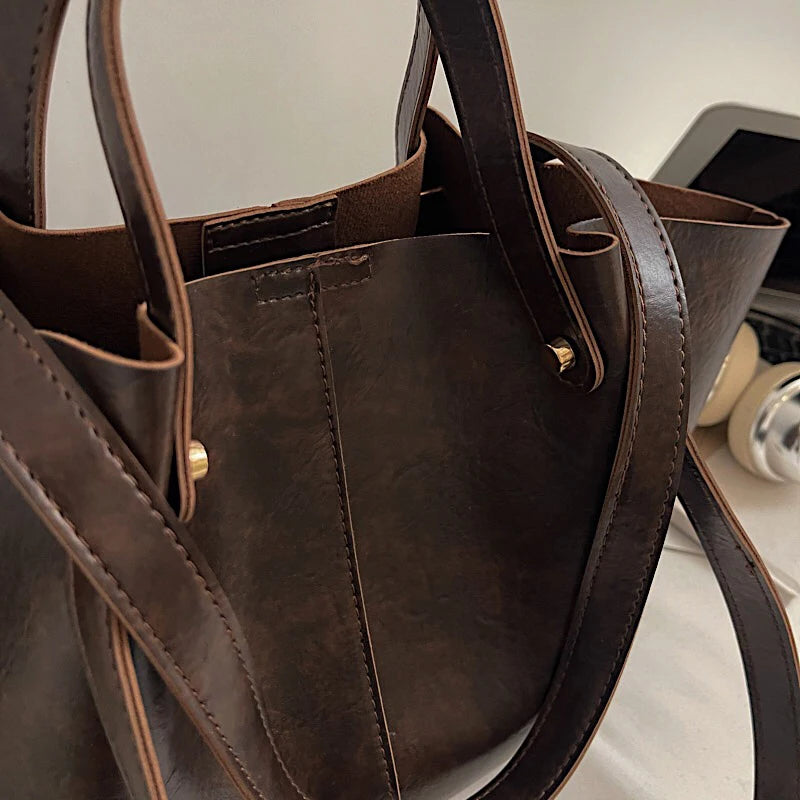 Vintage Style Oversized Leather Handbag 
