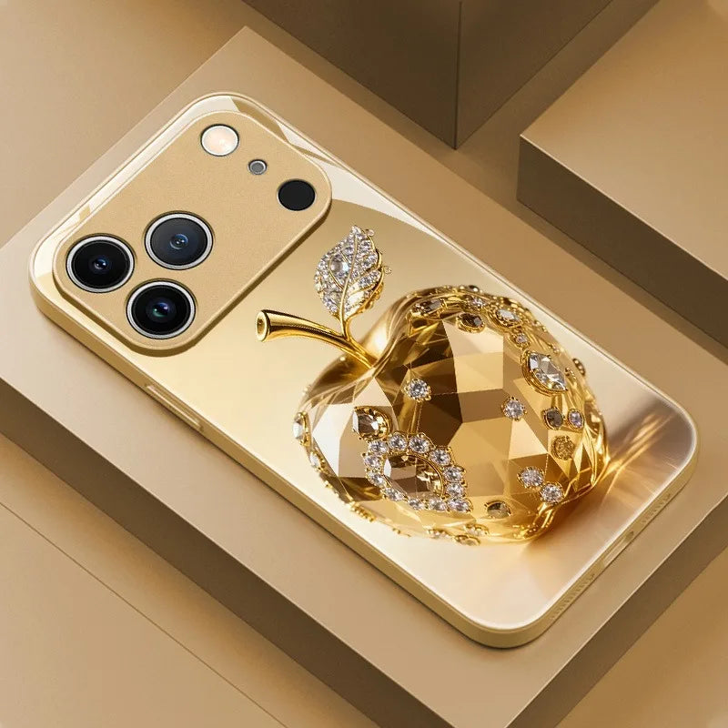 Jewel Apple Gold Metallic Tempered Glass iPhone Case