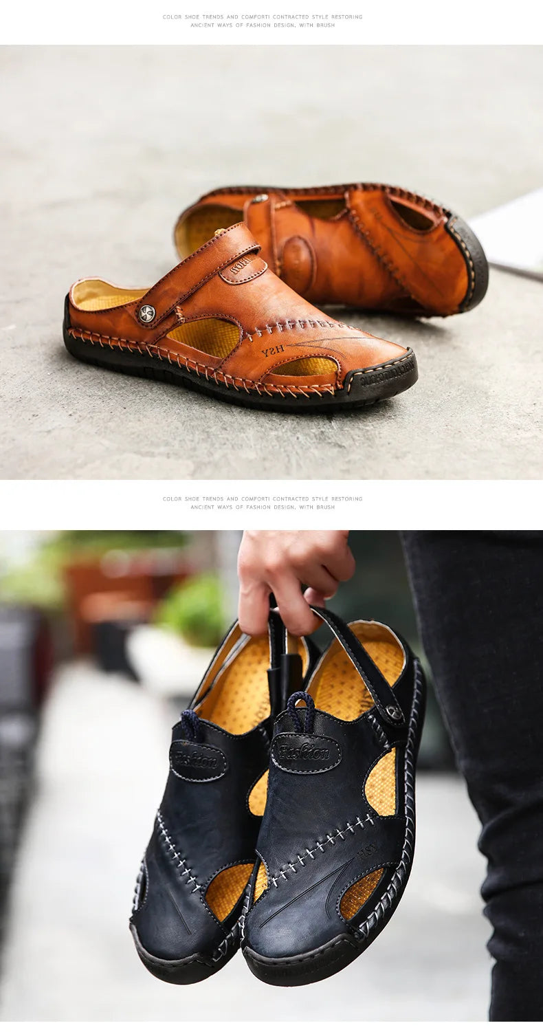 Men’s Premium Leather Sandals – Breathable Slip-On