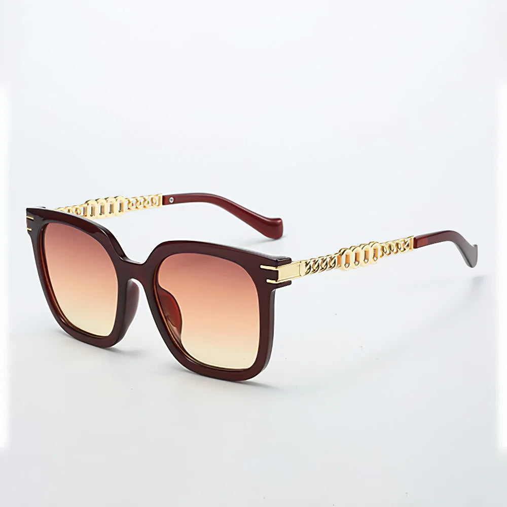 Vintage Golden Chain Embellished Black Square Sunglasses
