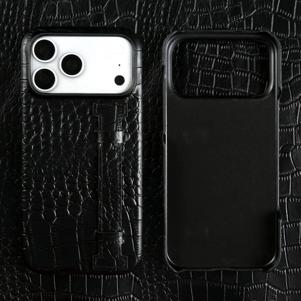 Genuine Leather Case with Wrist Strap & Kickstand for iPhone