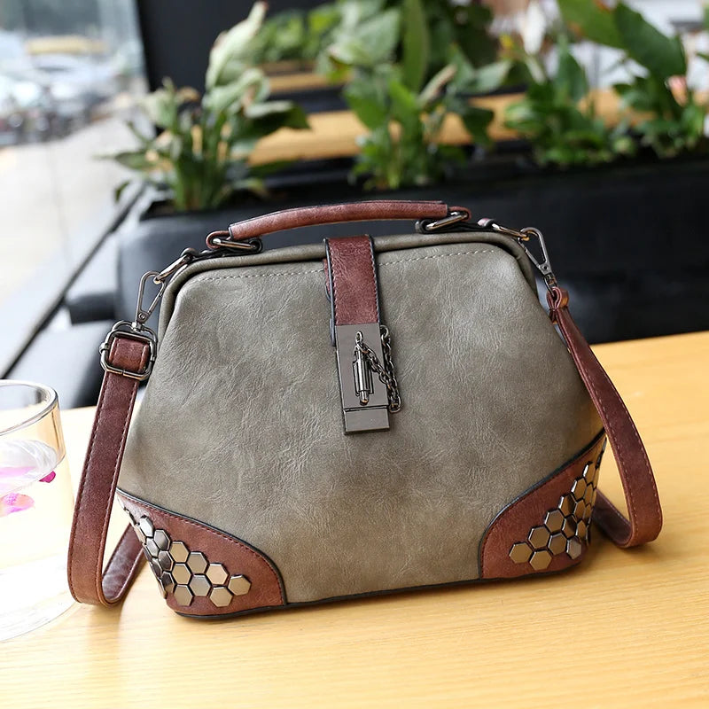 Rivet Leather Shoulder Handbag