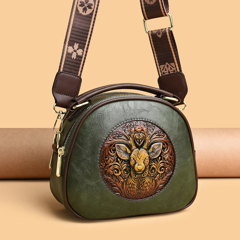 Vintage Embossed Round Shoulder Bag